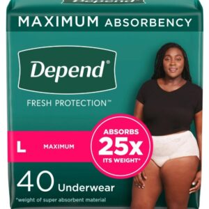 Depend Fresh Protection Incontinence Underwear for Women, Adult Diapers, L, 40 Count