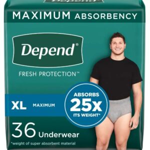 Depend Fresh Protection Incontinence Underwear for Men, Adult Diapers, XL, 36 Count