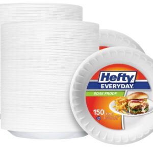 Hefty Everyday Soak-Proof Foam Plates, White, 9 Inch, 150 Count