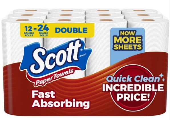 Scott Paper Towels, Choose-A-Sheet, 12 Double Rolls